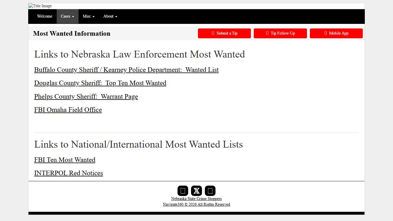 Most Wanted Information - Nebraska State Crime Stoppers