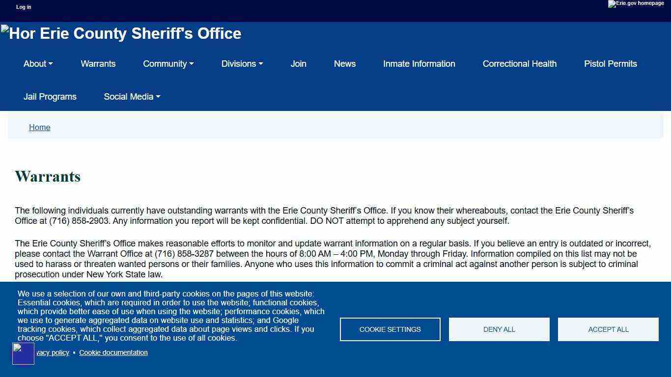 Warrants | Erie County Sheriff's Office