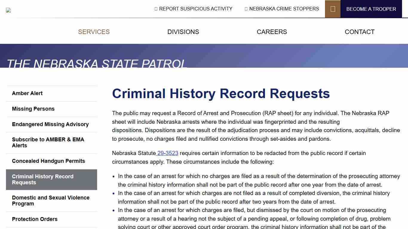 Criminal History Record Requests | Nebraska State Patrol